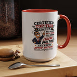 Funny Veteran Coffee Mug, Certified Top Tier Veteran Cup, Military Retirement Gift for Him, Veterans Day Birthday Present, Veteran Humor