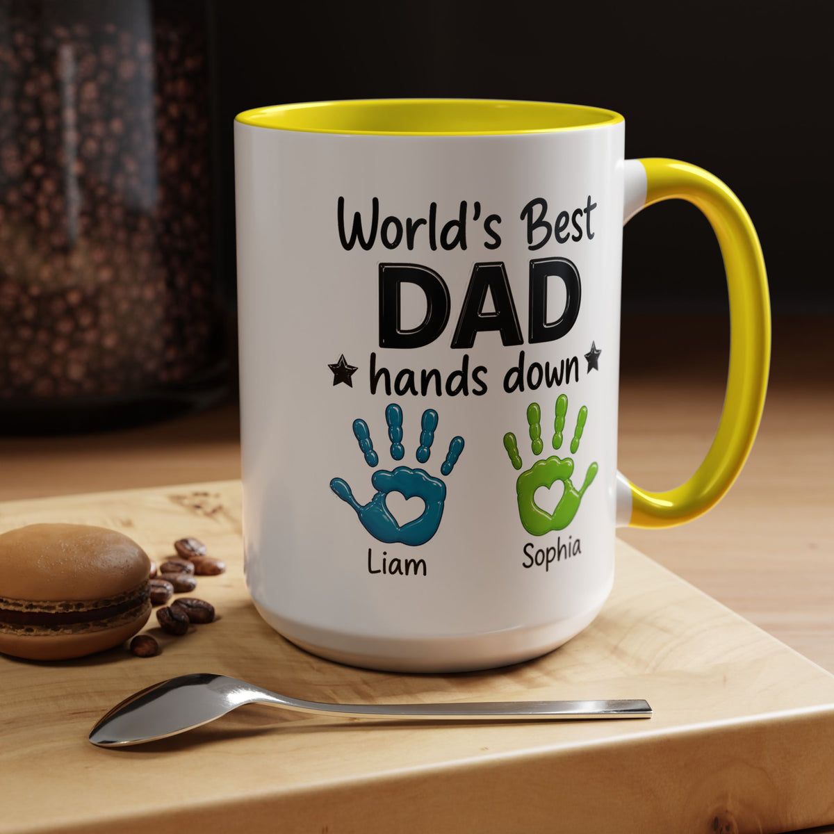 Personalized World's Best Dad Coffee Mug, Custom Handprint Dad Mug with Kids Names, Father's Day Gift for Dad, Gift from Children
