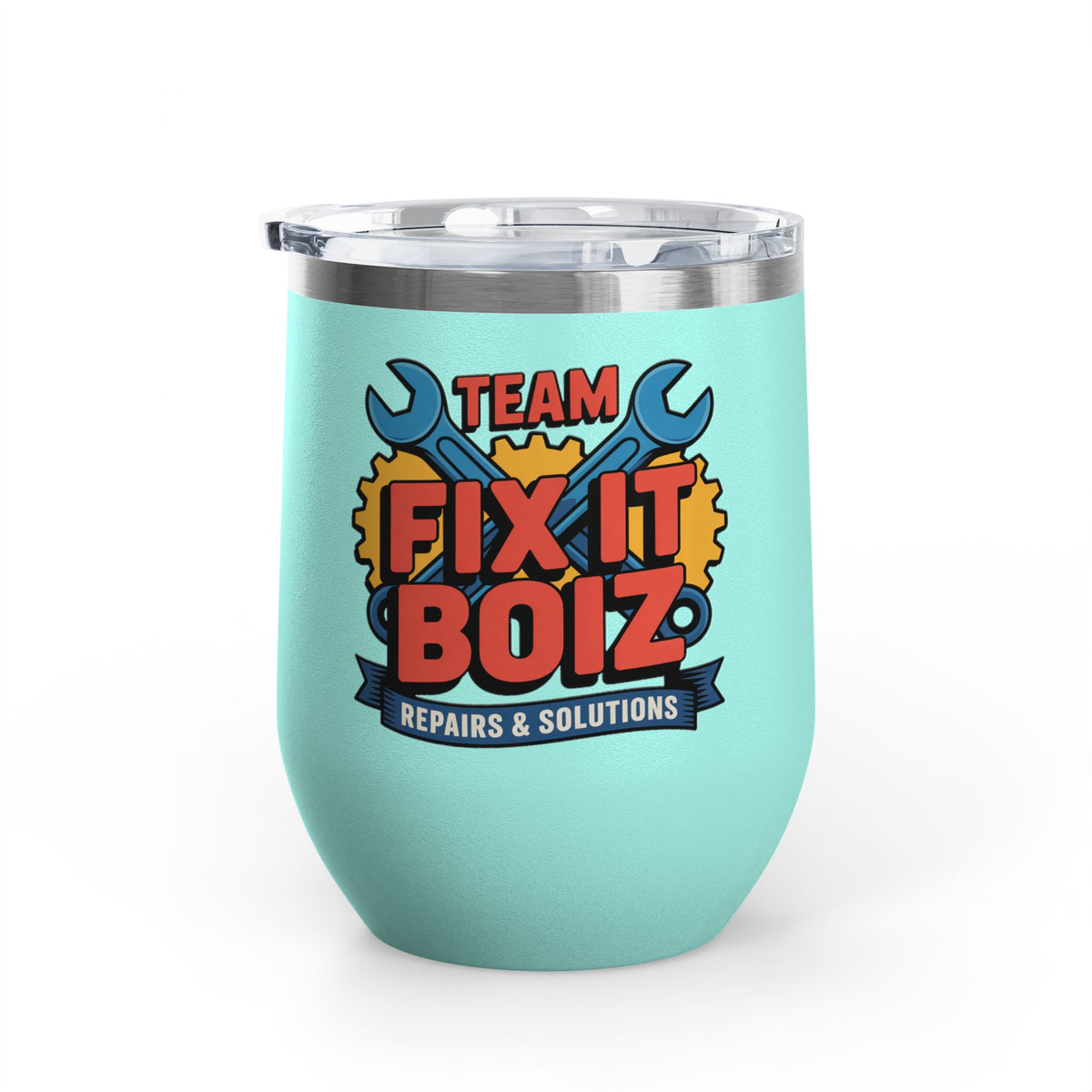 Mechanic Wine Tumbler, Team Fix It Boiz Wrench and Gear Design, Handyman Gift for Dad or a Repair Crew Coworker, Off Duty Workshop Drinkware