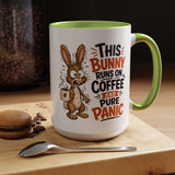 This Bunny Runs on Coffee and Pure Panic Coffee Mug, Funny Rabbit Lover Gift for Friends, Cute Sarcastic Ceramic Tea Cup with Black Handle
