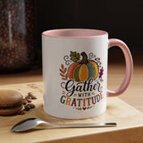 Gather With Gratitude Mug, Colorful Pumpkin Thanksgiving Coffee Cup, Cozy Fall Hostess Gift, Autumn Kitchen and Harvest Decor