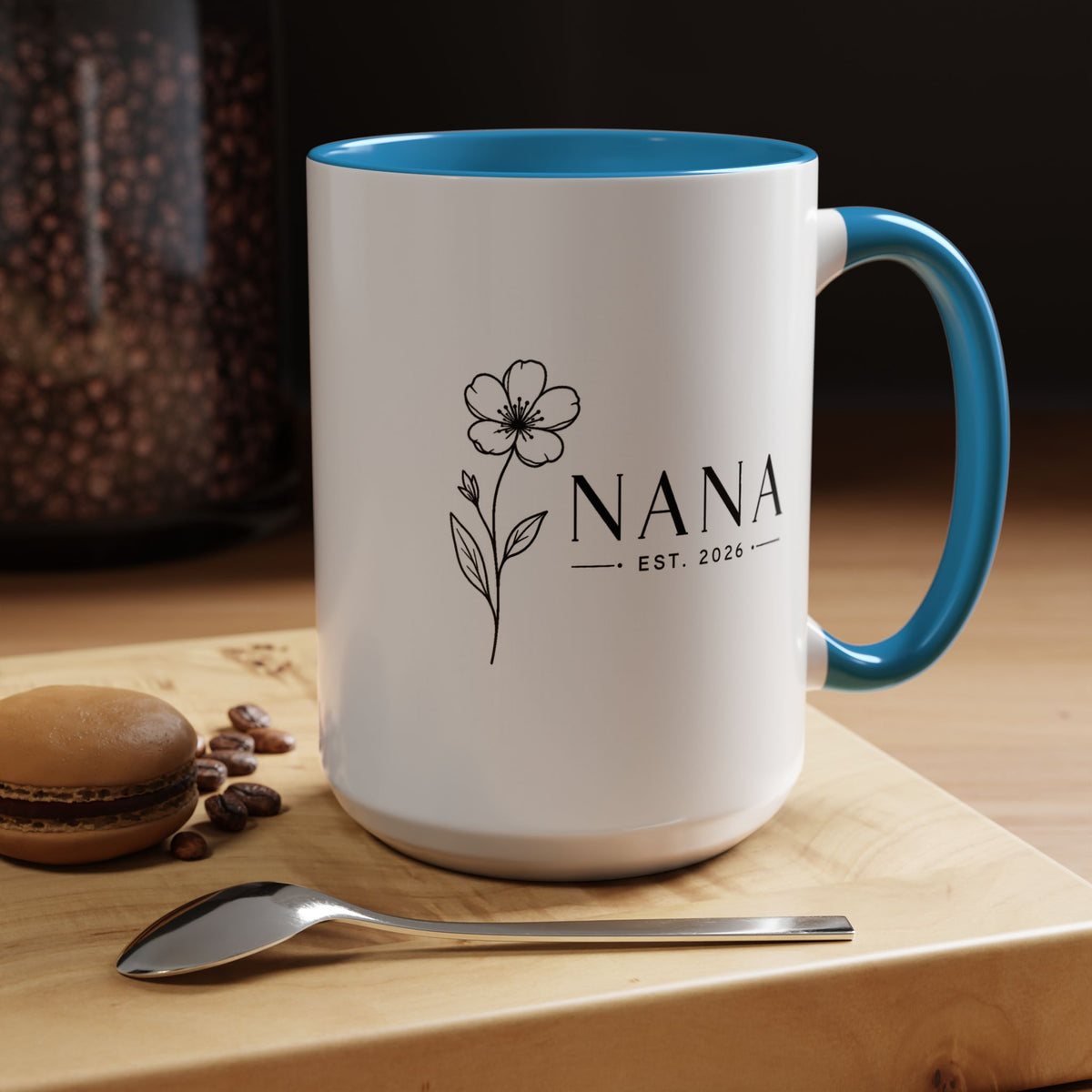 Personalized Name Mug, Floral Black Accent Coffee Cup with Custom Established Year, Grandmother Gift for Birthday, Mother's Day or Christmas