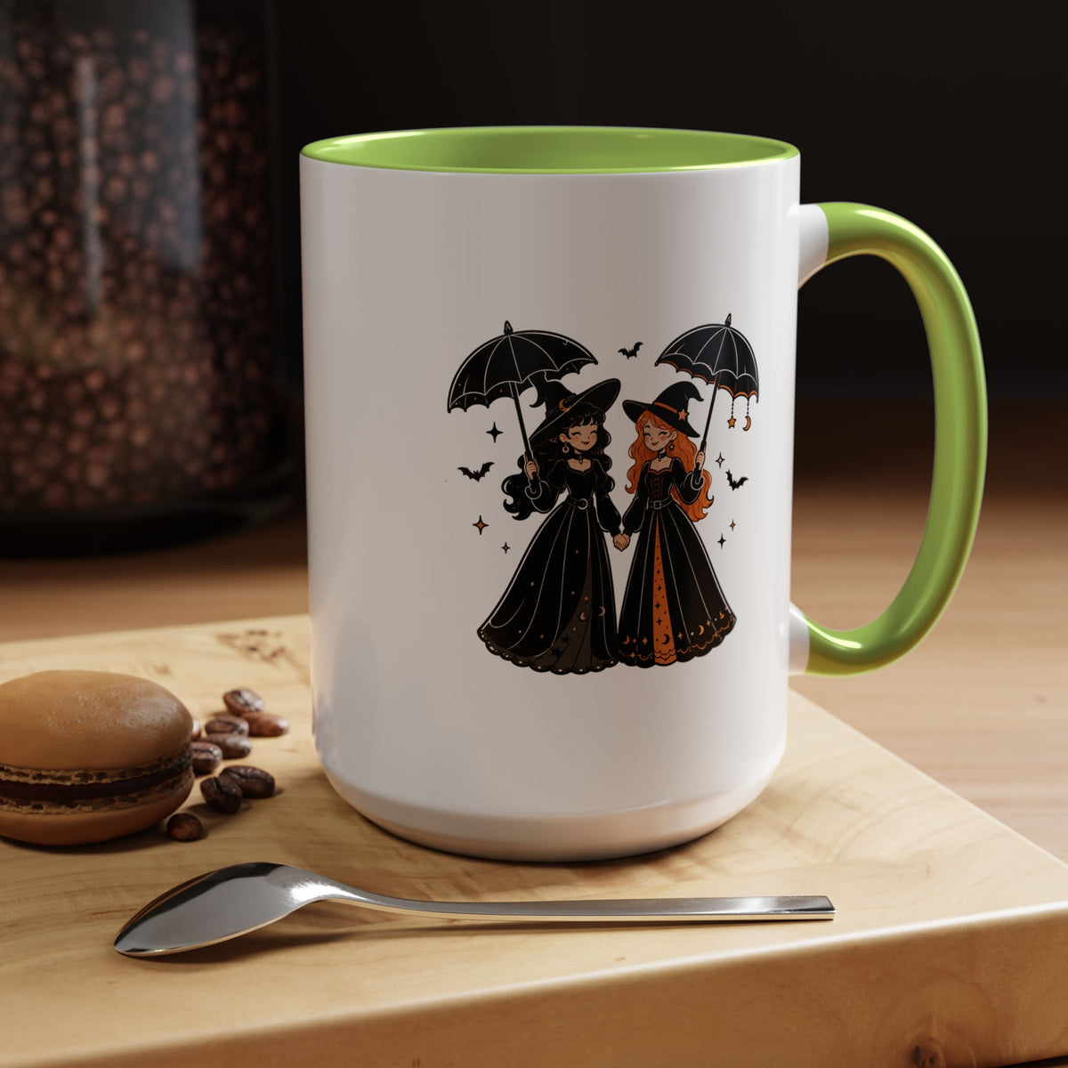 Witch Best Friends Mug, Gothic Halloween Black Accent Coffee Cup, Cute Matching Costume Gift for Bestie, Sister, Girlfriend or Partner