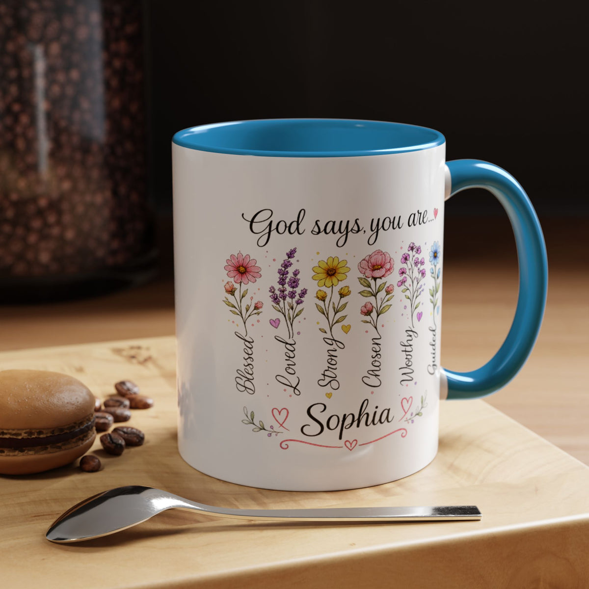 Personalized Christian Girl Mug, God Says You Are Blessed Loved Strong Chosen Worthy Guided Coffee Mug, Faith Gift for Daughter