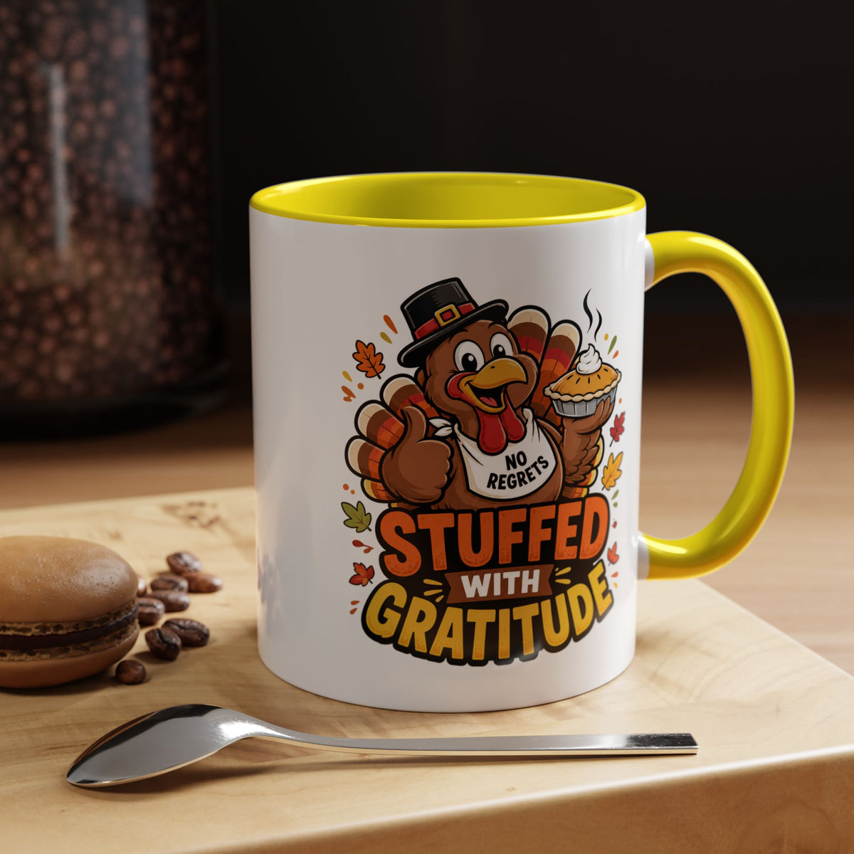 Stuffed With Gratitude Mug, Funny Thanksgiving Turkey Coffee Cup, Friendsgiving Hostess Gift, Cute Fall Drinkware for Food Lovers
