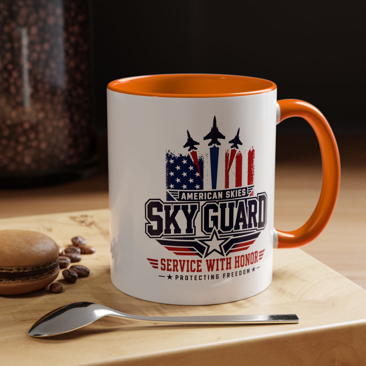 Military Aviation Coffee Mug, American Skies Skyguard Cup, Patriotic Fighter Jet Gift for Pilot, Veteran, Airman or Armed Forces Supporter