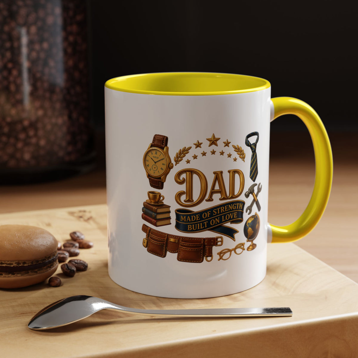 Best Dad in the World Coffee Mug, Father's Day Gift from Daughter or Son, Handy Papa Birthday Ceramic Tea Cup with Tools and Watch