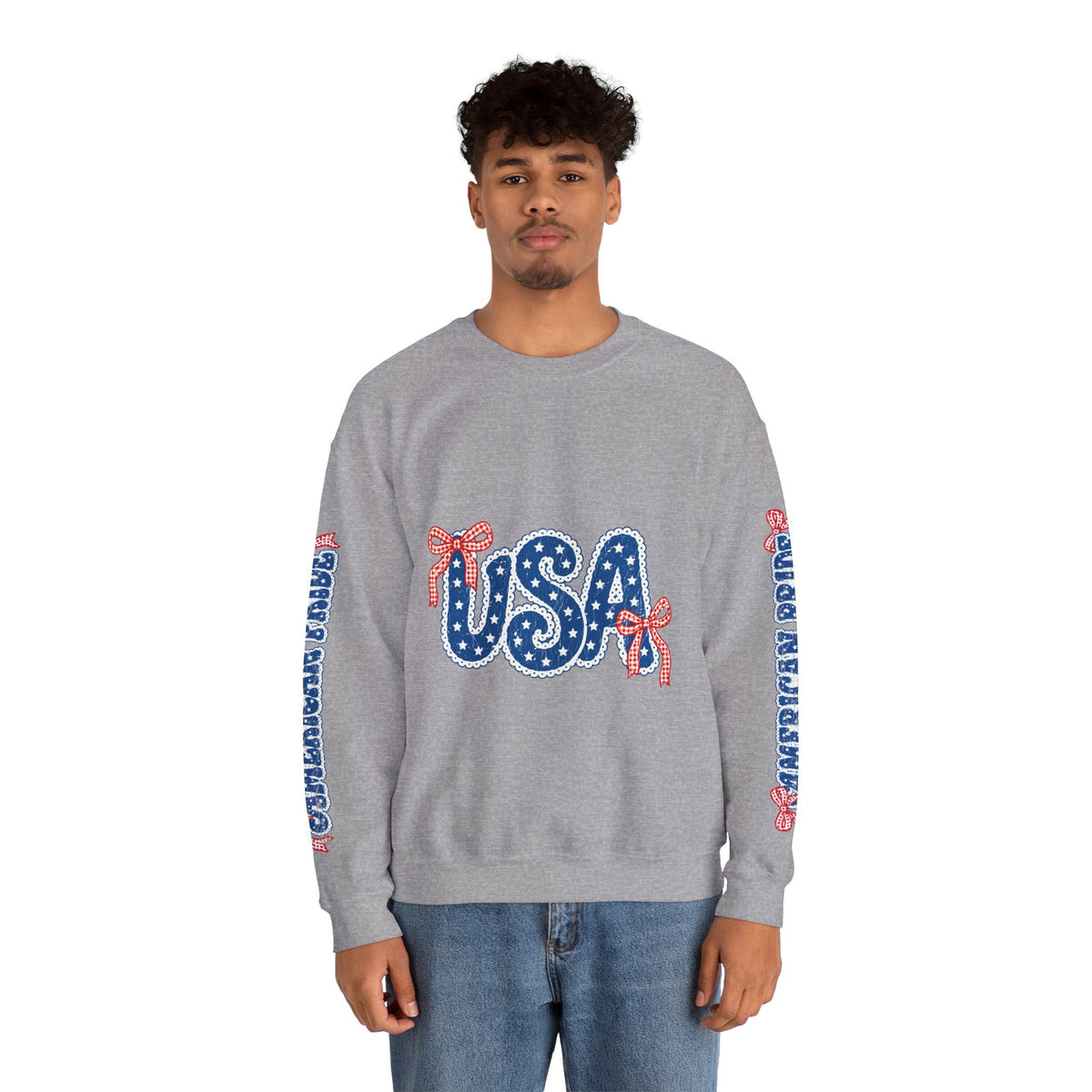 USA Patriotic Sweatshirt, American Flag Ribbon Pullover, Vintage Stars and Stripes Top, Fourth of July Outfit, Americana Gift for Women
