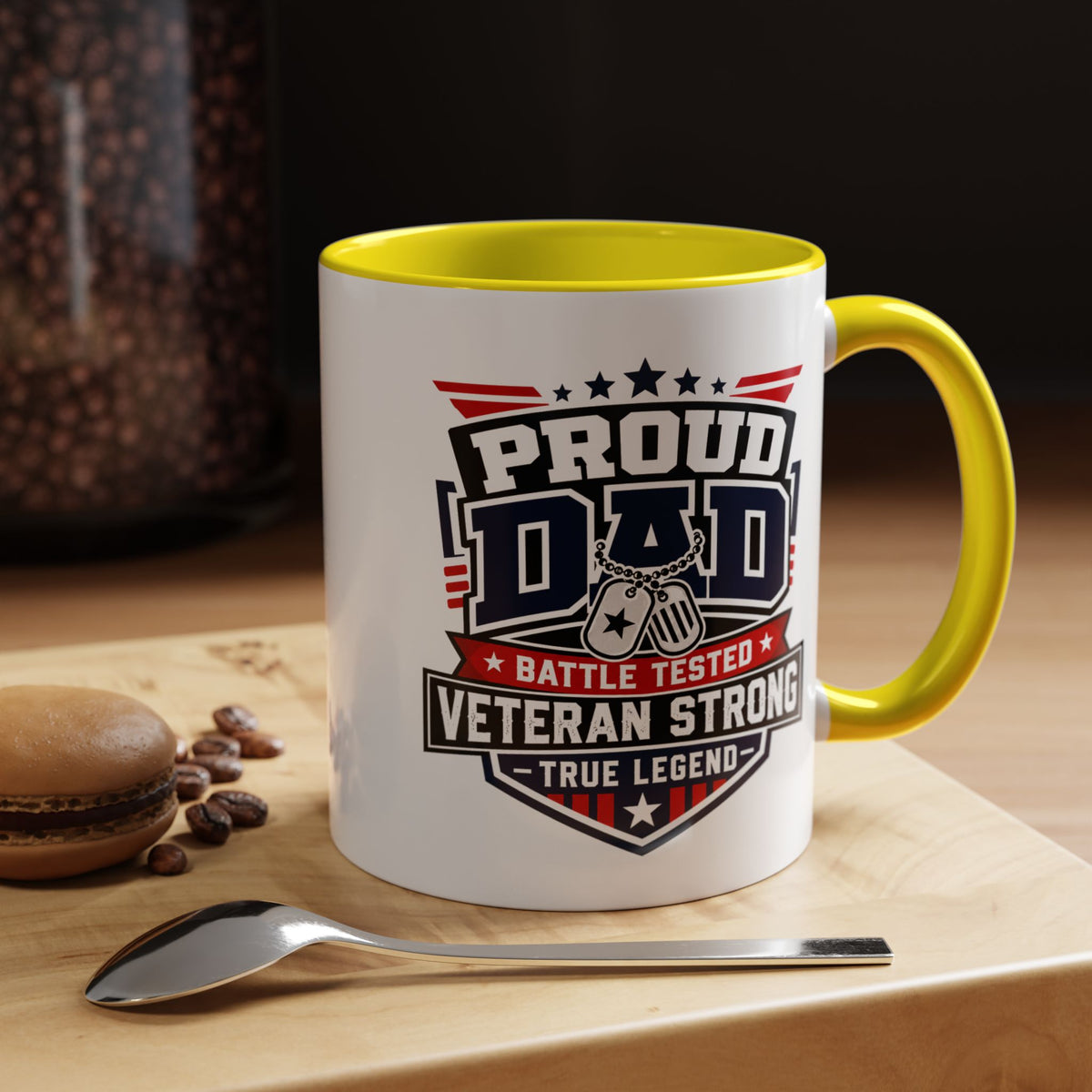 Proud Veteran Dad Coffee Mug, Battle Tested Veteran Strong Cup, Patriotic Military Gift for Father, Retired Soldier or True Legend