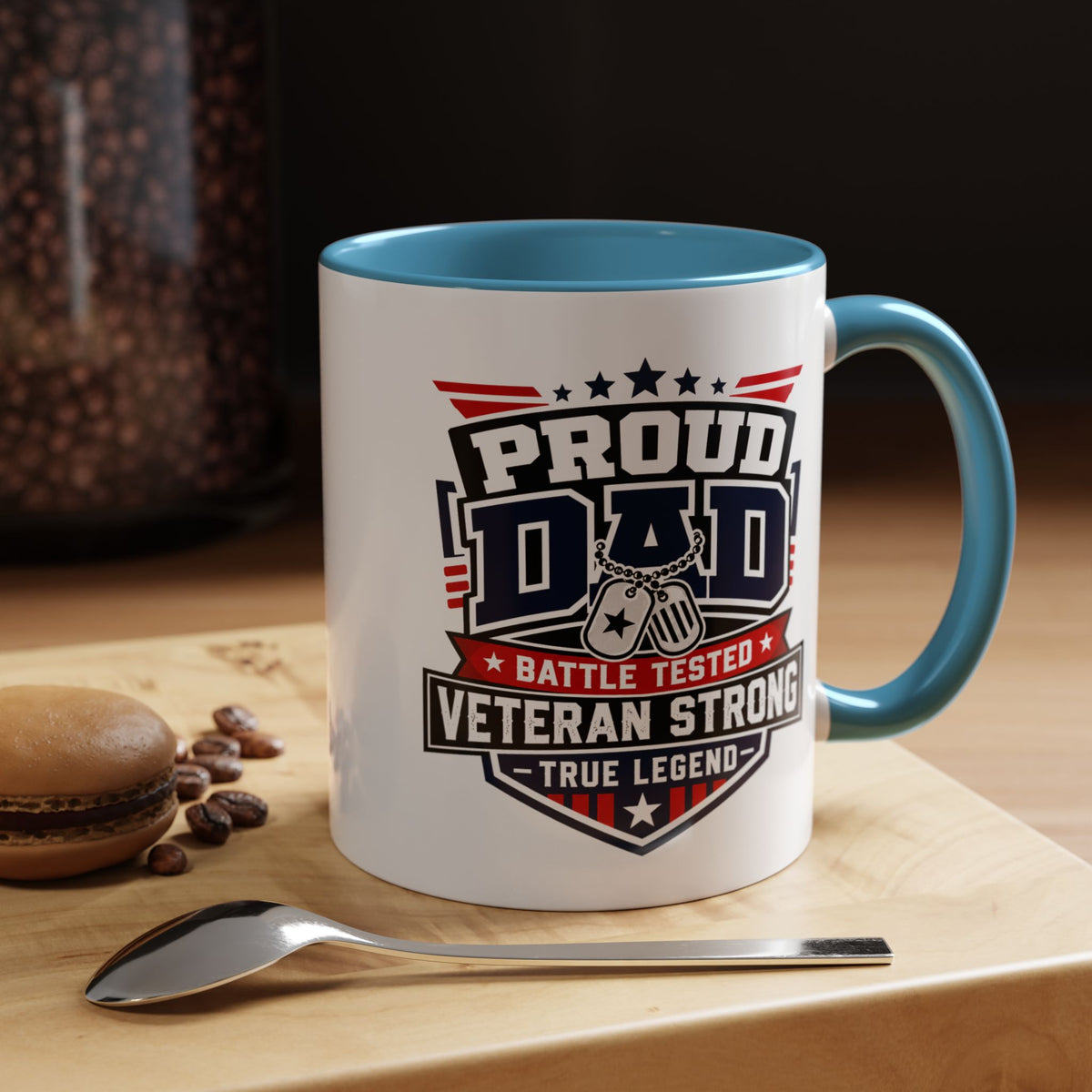 Proud Veteran Dad Coffee Mug, Battle Tested Veteran Strong Cup, Patriotic Military Gift for Father, Retired Soldier or True Legend