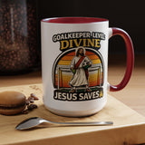 Christian Soccer Goalkeeper Mug, Jesus Saves Coffee Mug, Faith Based Sports Gift, Soccer Player Christian Mug, Goalie Gift for Believers