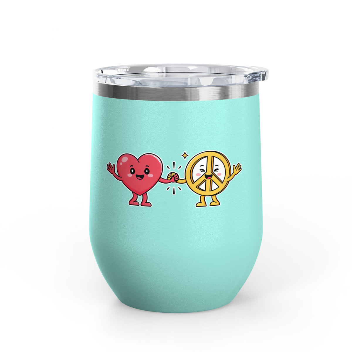 Heart and Peace Sign Wine Tumbler, Cute Friendship Gift, Love and Unity Drinkware, Valentine's Day Gift for Her or Best Friend
