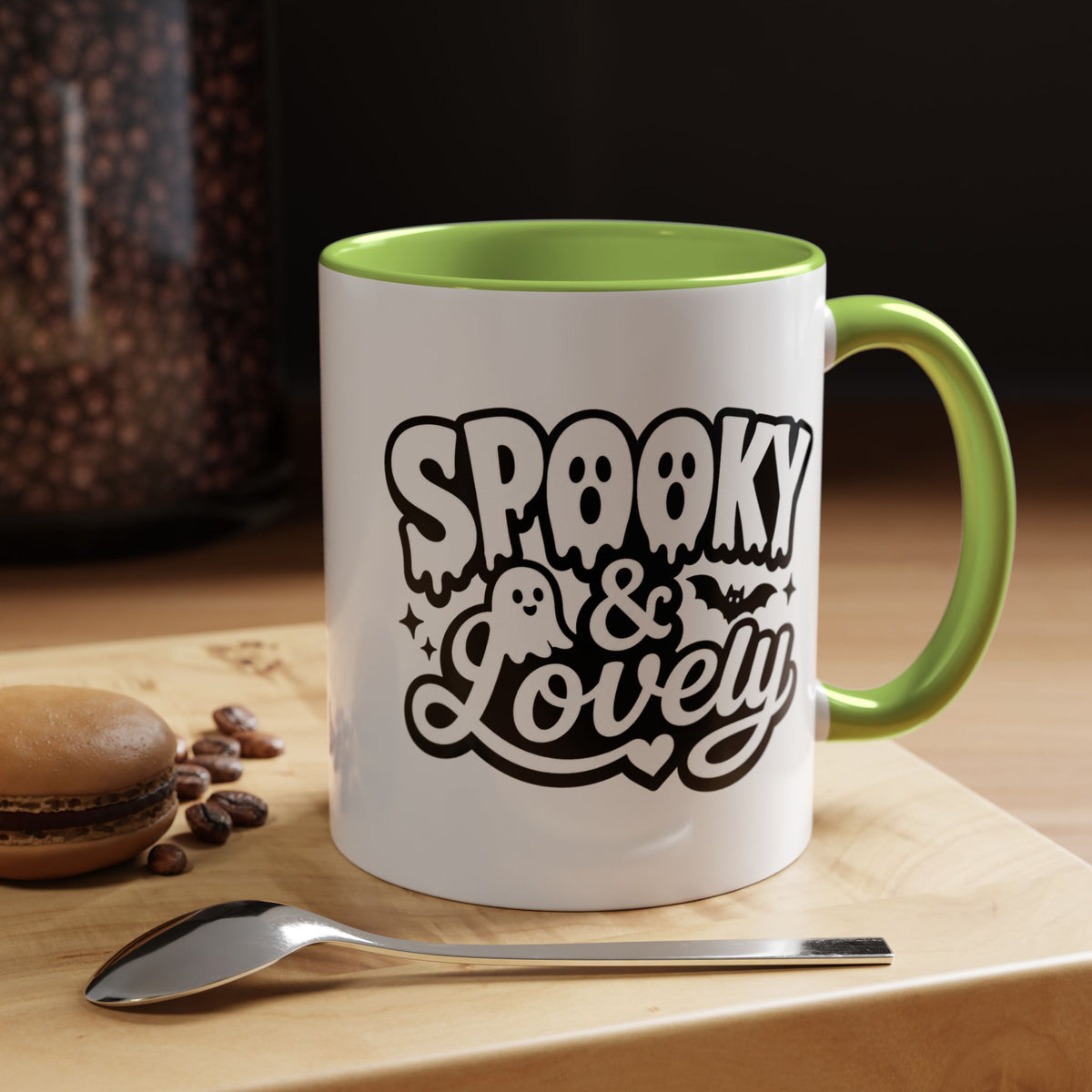 Spooky and Lovely Mug, Cute Ghost Halloween Coffee Cup, Black and White Spooky Season Gift for Her, Gothic Fall Drinkware