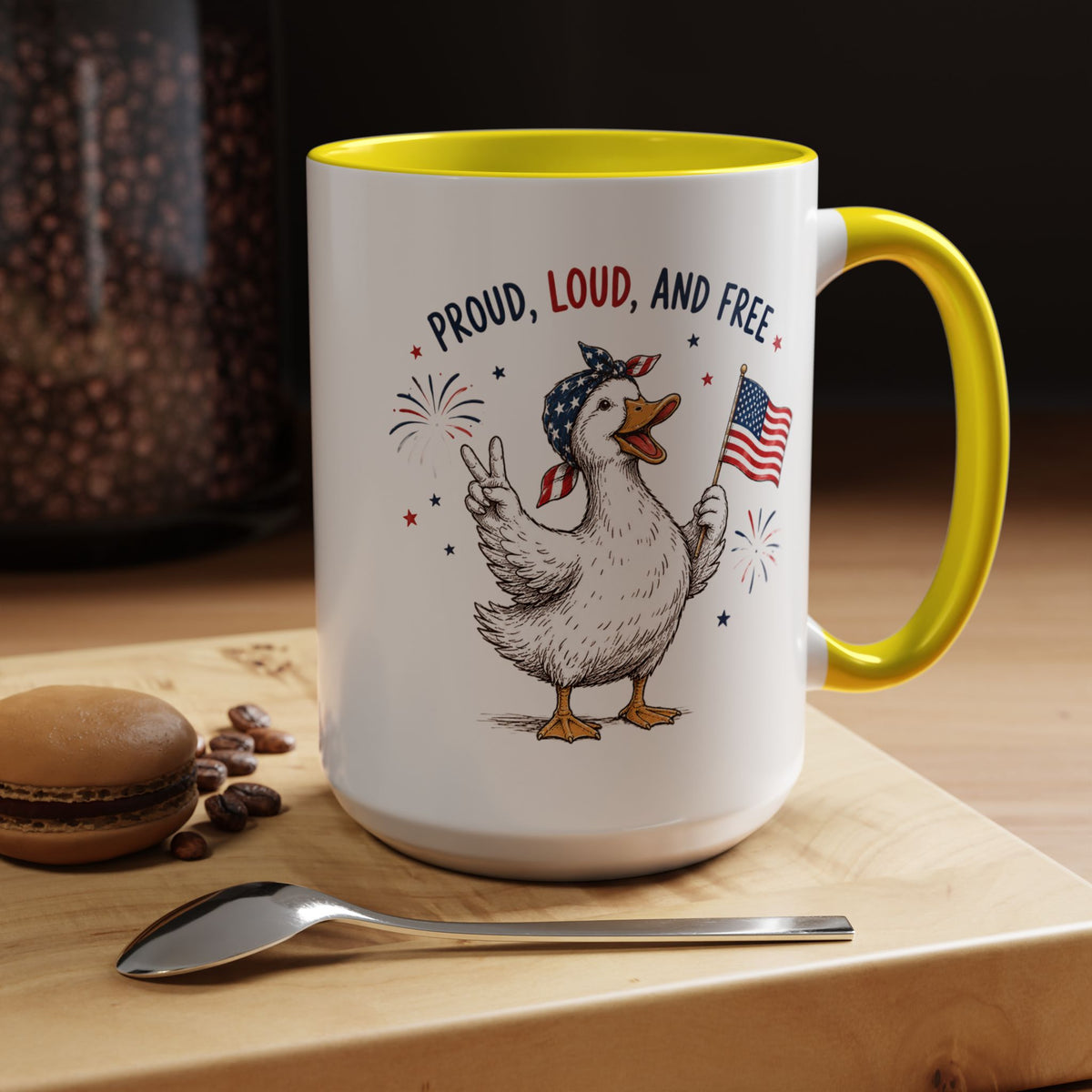 Funny Patriotic Goose Coffee Mug, Proud Loud and Free Mug, American Flag Goose Cup, Fourth of July Gift, USA Pride Coffee Mug