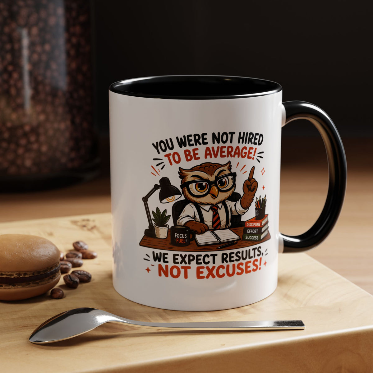 Funny Motivational Office Mug, Results Not Excuses Coffee Cup, Tough Love Gift for Employee, Coworker, Boss or Entrepreneur, Workplace Humor