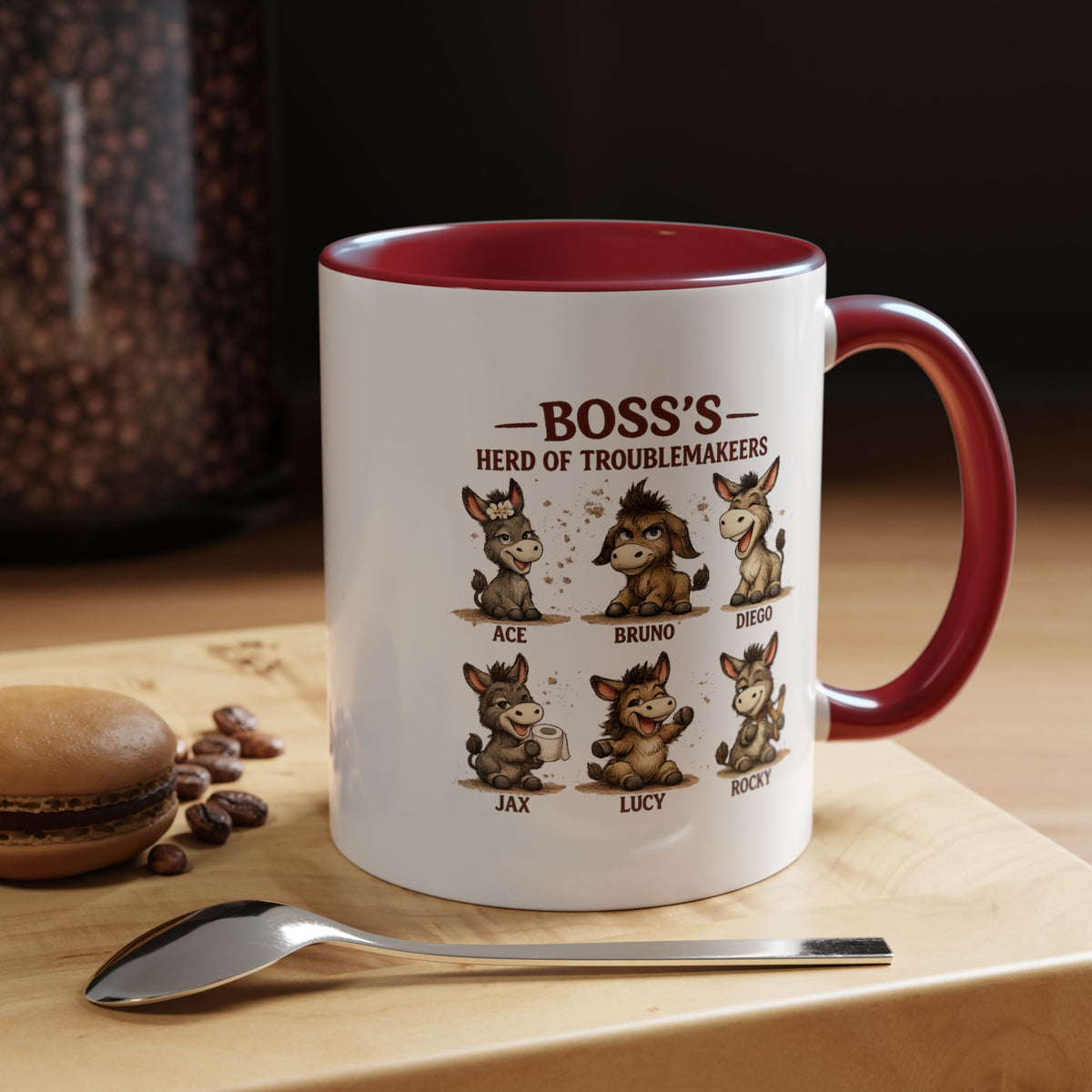 Boss's Guide to Troubleshooting Coffee Mug, Funny Office Joke Gift for Coworkers, Sarcastic Donkey Jackass Ceramic Tea Cup with Dark Blue Handle