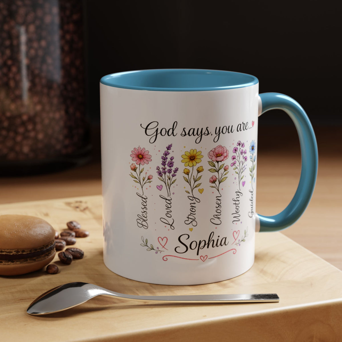 Personalized Christian Girl Mug, God Says You Are Blessed Loved Strong Chosen Worthy Guided Coffee Mug, Faith Gift for Daughter