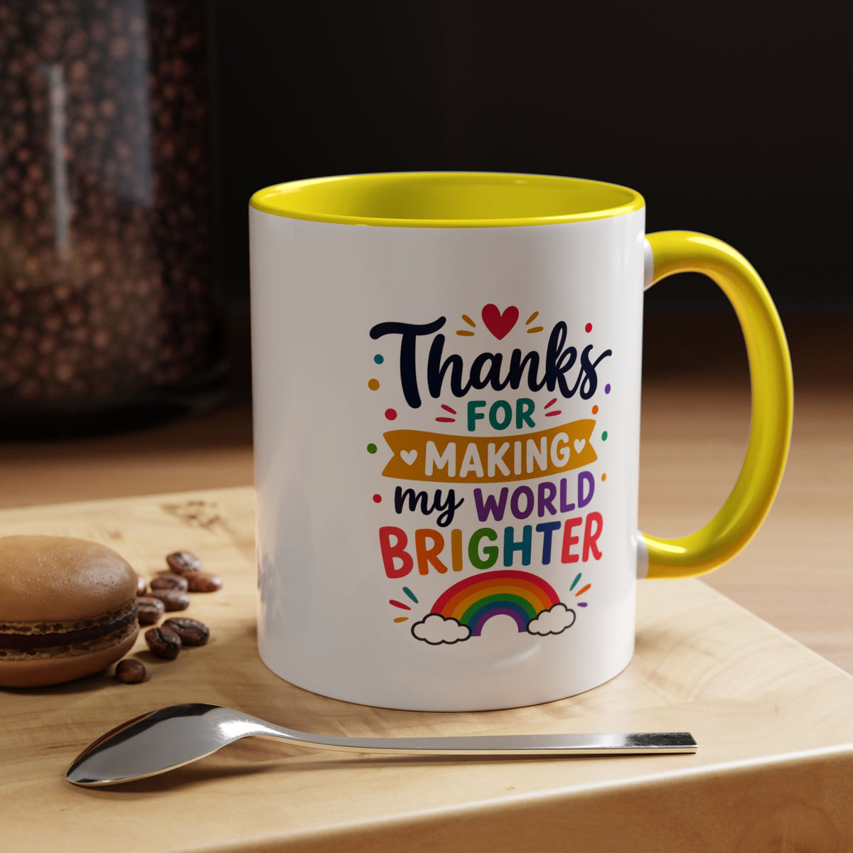 Thanks for Making My World Brighter Mug, Rainbow Appreciation Gift, Thoughtful Coffee Cup for Teacher, Friend, Mom or Coworker