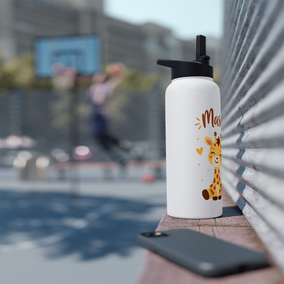 Giraffe Personalized Water Bottle, Custom Name Drink Bottle, Cute Animal Gift, School Water Bottle, Birthday Present, Reusable Kids Bottle