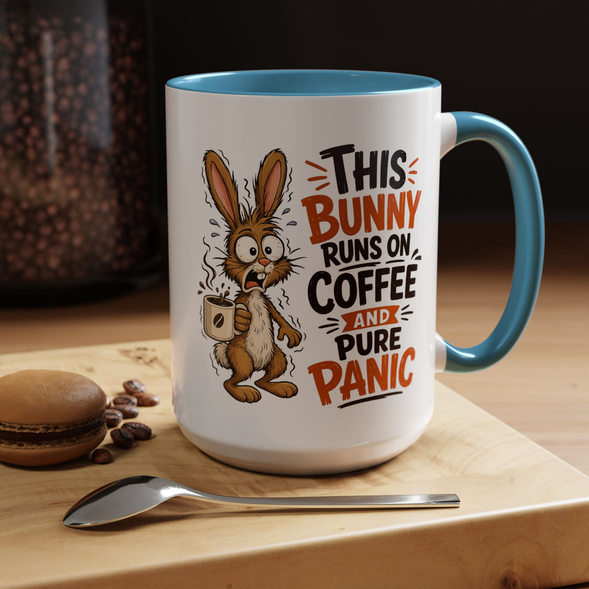 This Bunny Runs on Coffee and Pure Panic Coffee Mug, Funny Rabbit Lover Gift for Friends, Cute Sarcastic Ceramic Tea Cup with Black Handle