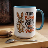 This Bunny Runs on Coffee and Pure Panic Coffee Mug, Funny Rabbit Lover Gift for Friends, Cute Sarcastic Ceramic Tea Cup with Black Handle