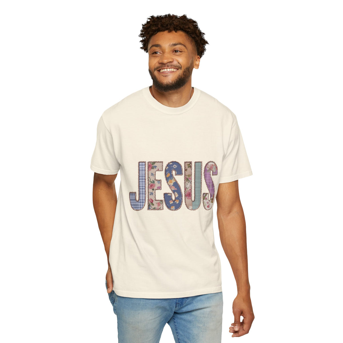 Jesus Patchwork Graphic Tee, Floral Christian Shirt, Cute Faith Based T Shirt, Vintage Coquette Religious Shirt