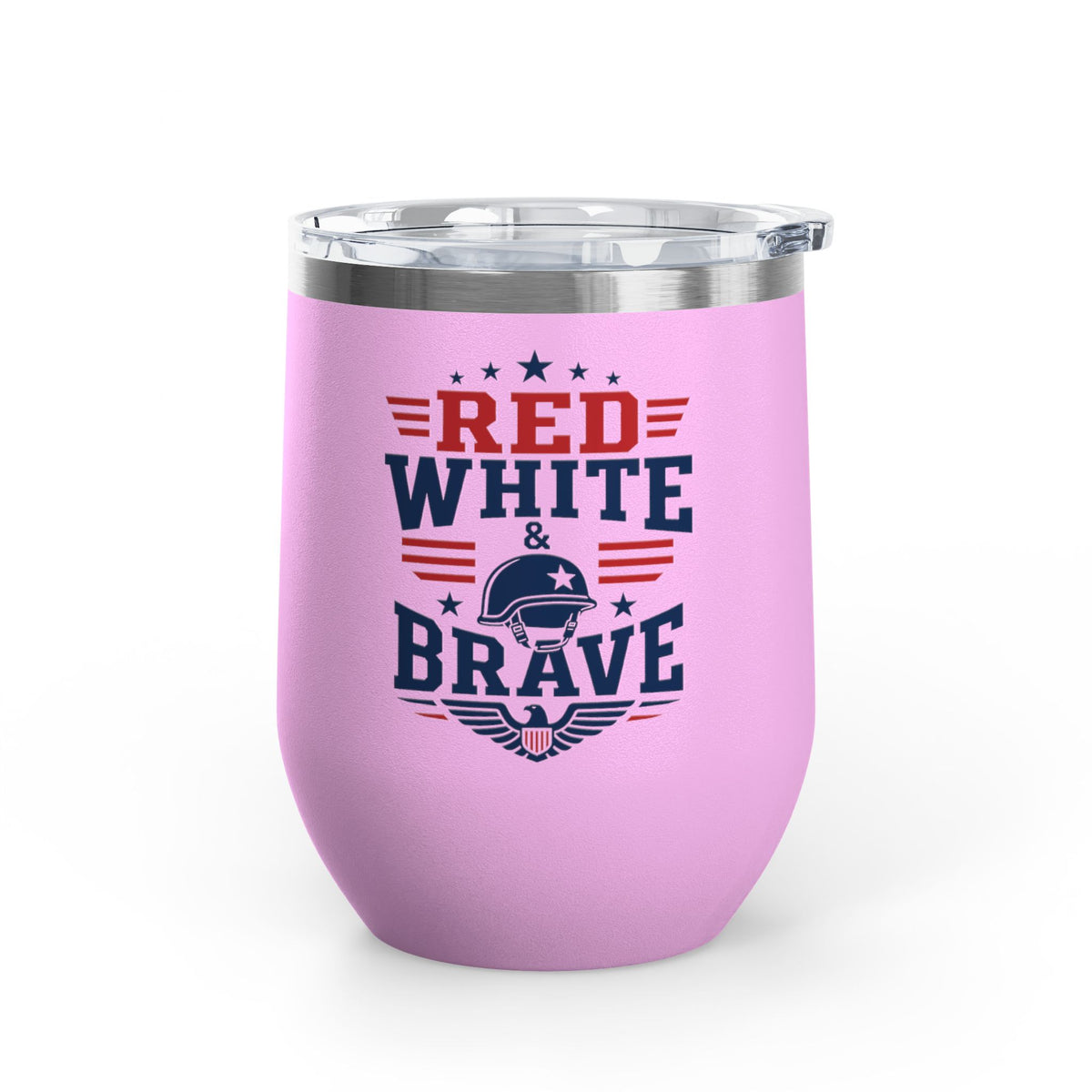 Patriotic Wine Tumbler, Red White & Brave Military Gift, Veteran Gift for Him, American Pride Drinkware, Memorial Day Gift