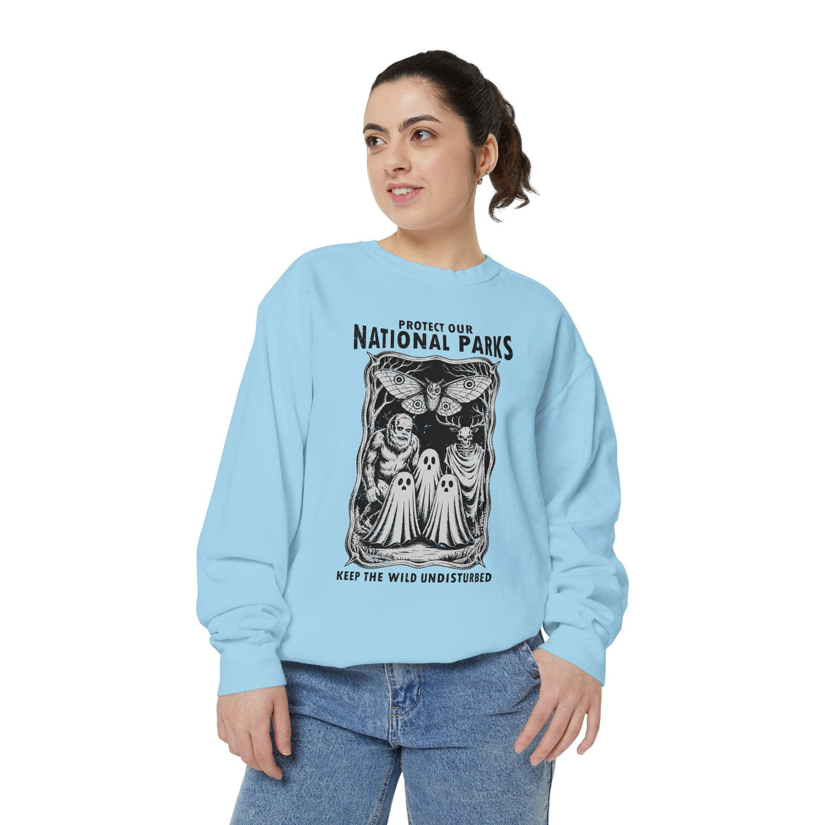 Protect Our National Parks Comfort Colors Sweatshirt, Gothic Nature Lover Crewneck, Cryptid Halloween Outdoor Adventure Gift