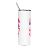 Happy Birthday Skinny Tumbler, Pastel Balloons and Cupcake Design, Colorful Drinkware Gift for a Best Friend, Sister or Coworker Celebration