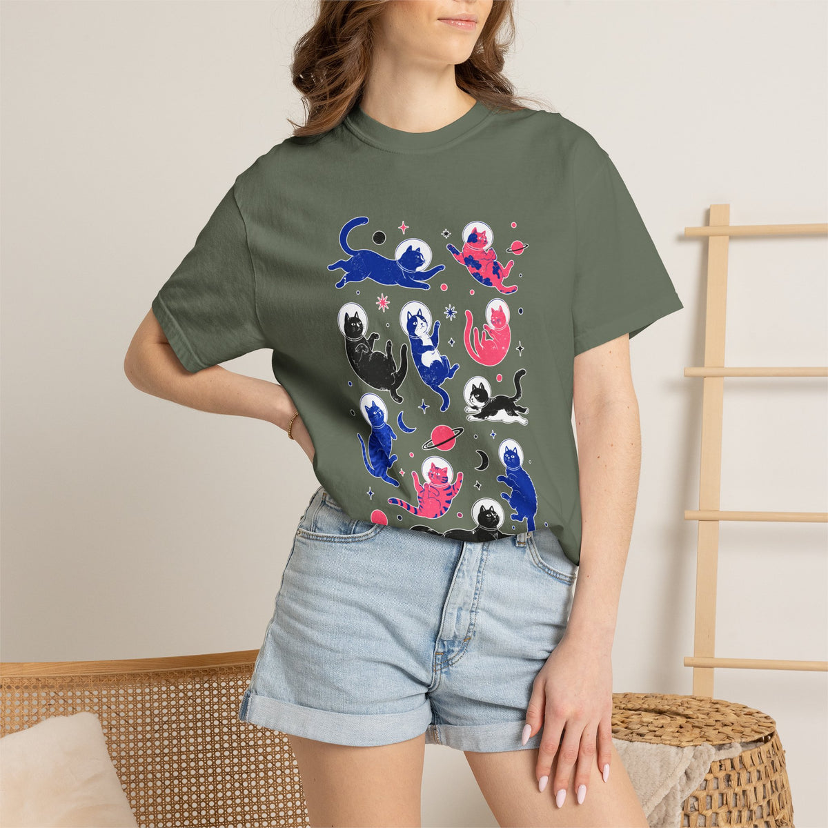 Space Cat Shirt Comfort Colors Tee, Astronaut Cat Graphic T Shirt, Galaxy Cat Lover Gift, Cute Cosmic Kitty Shirt for Women