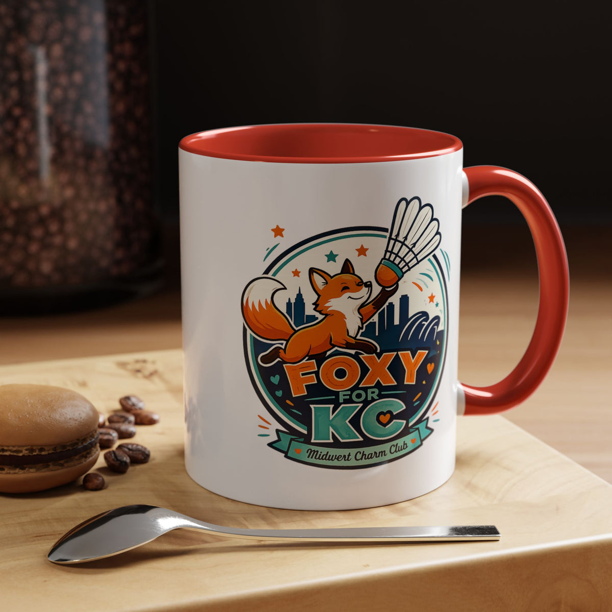 Kansas City Badminton Mug, Foxy for KC Coffee Cup, Funny Shuttlecock Lover Gift, KC Sports Fan Mug, Badminton Player Present