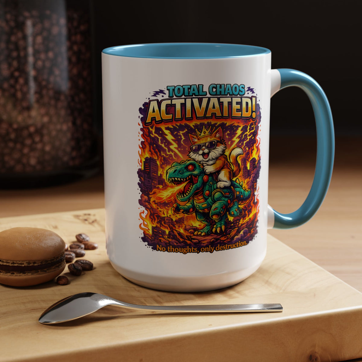 Funny Cat Mug, Chaos Cat Coffee Mug, Cat Lover Gift, Dinosaur Cat Mug, Sarcastic Cat Cup, Gamer Cat Gift, Cat Mom Present