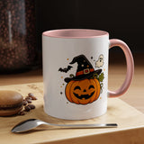 Cute Pumpkin Halloween Mug, Smiling Jack O Lantern Black Accent Coffee Cup, Cute Friendly Ghost Gift for Kids, Teachers or Fall Lovers