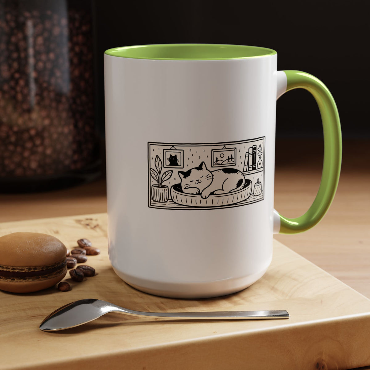 Sleeping Cat Mug, Minimalist Black and White Coffee Cup, Cozy Cat Lover Gift, Modern Kitchen Decor, Birthday Present for Her or Mom