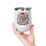 FAFO Wine Tumbler, Retro Tattoo Roses and Cherries Cup, Sarcastic Gift for Her, Edgy Bachelorette Party Cup, Funny Coworker Gift
