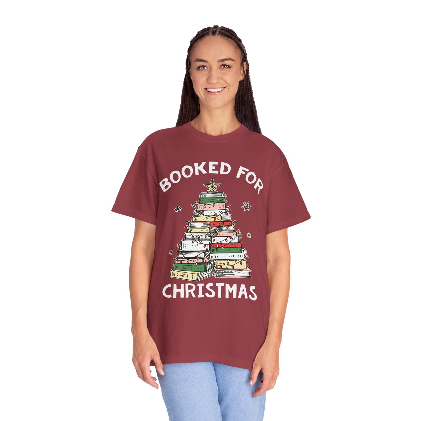 Booked for Christmas Shirt, Book Lover Holiday T-Shirt, Christmas Tree Books Tee, Cozy Reading Gift for Librarian, Teacher or Bookworm
