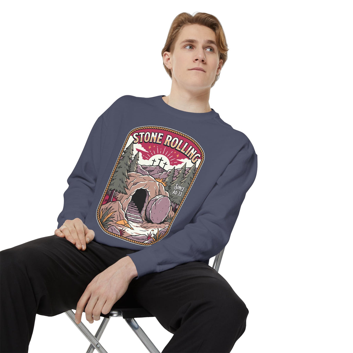 Stone Rolling Since AD 33 Comfort Colors Sweatshirt, Christian Easter Crewneck Sweatshirt, Faith Based Resurrection Gift for Believers