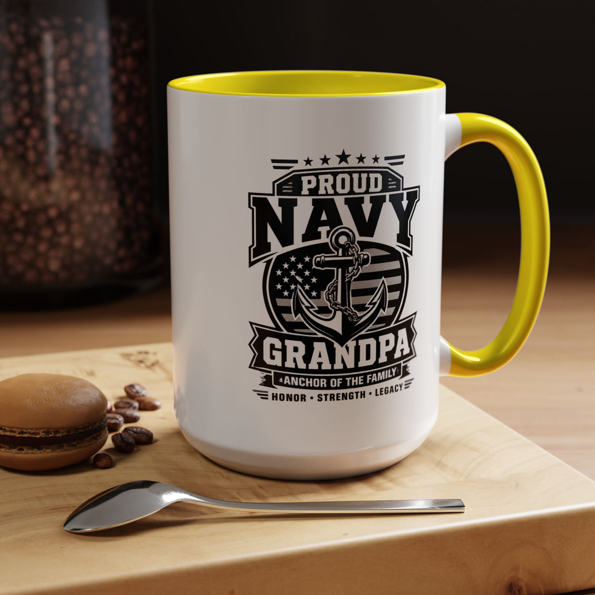 Proud Navy Grandpa Mug, US Navy Veteran Coffee Cup, Patriotic Military Grandfather Gift, Anchor of the Family Birthday Present