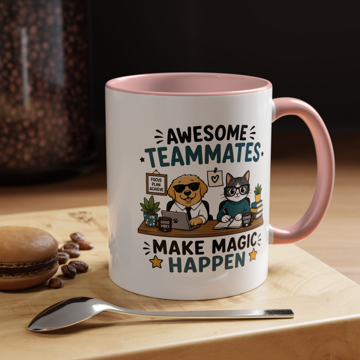 Awesome Teammates Coffee Mug, Coworker Appreciation Gift, Funny Dog and Cat Office Cup, Team Thank You Present for Colleague or Boss