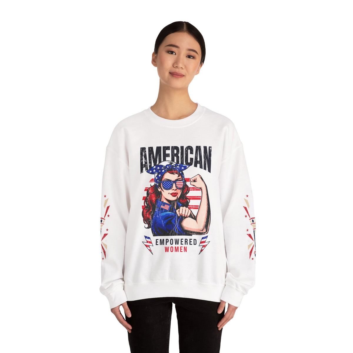 American Empowered Women Sweatshirt, Patriotic Rosie Style Crewneck, USA Flag Pullover, Fourth of July Outfit, Feminist Gift for Her
