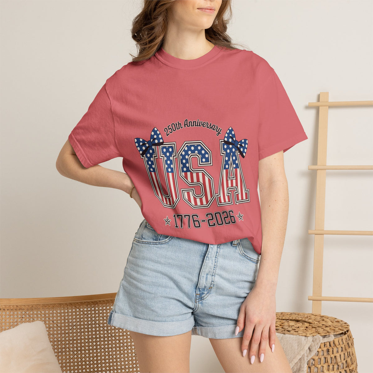 USA 250th Anniversary Comfort Colors Shirt, Patriotic Coquette Bow Tee, America 1776 2026 Graphic Shirt, Fourth of July Gift