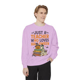Teacher Halloween Sweatshirt, Just a Teacher Who Loves Halloween Crewneck, Spooky Classroom Shirt, Educator Gift, Cute Fall School Outfit