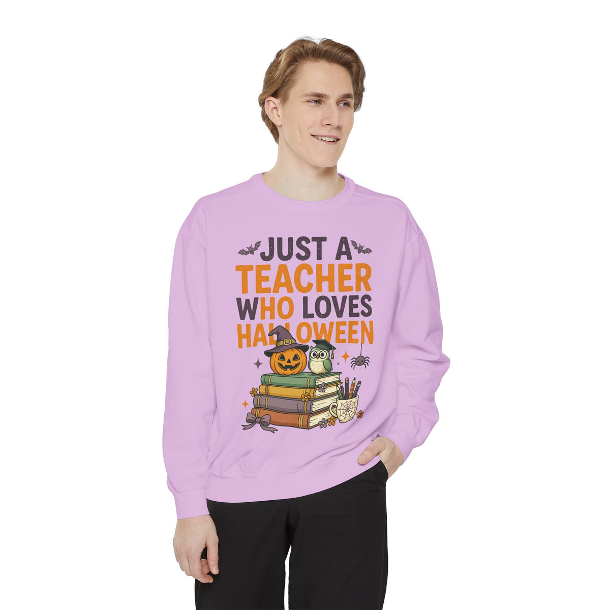 Teacher Halloween Sweatshirt, Just a Teacher Who Loves Halloween Crewneck, Spooky Classroom Shirt, Educator Gift, Cute Fall School Outfit