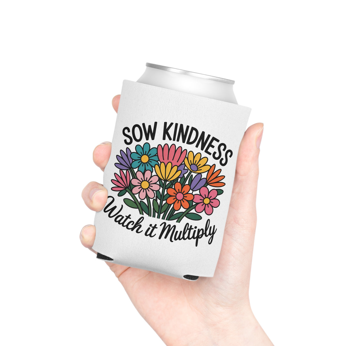 Kindness Can Cooler, Floral Beer Can Holder, Positive Quote Drink Sleeve, Flower Lover Gift, Summer Party Favor, Inspirational Gift