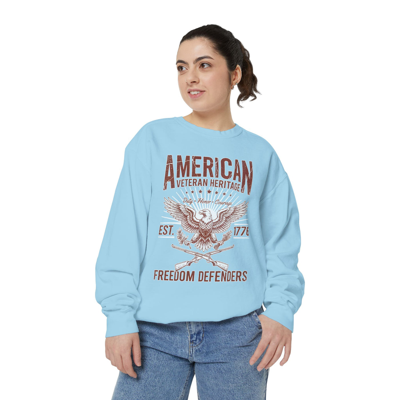 American Veteran Heritage Sweatshirt, Freedom Defenders Crewneck, Patriotic Eagle Gift, Veterans Day or Military Retirement Pullover