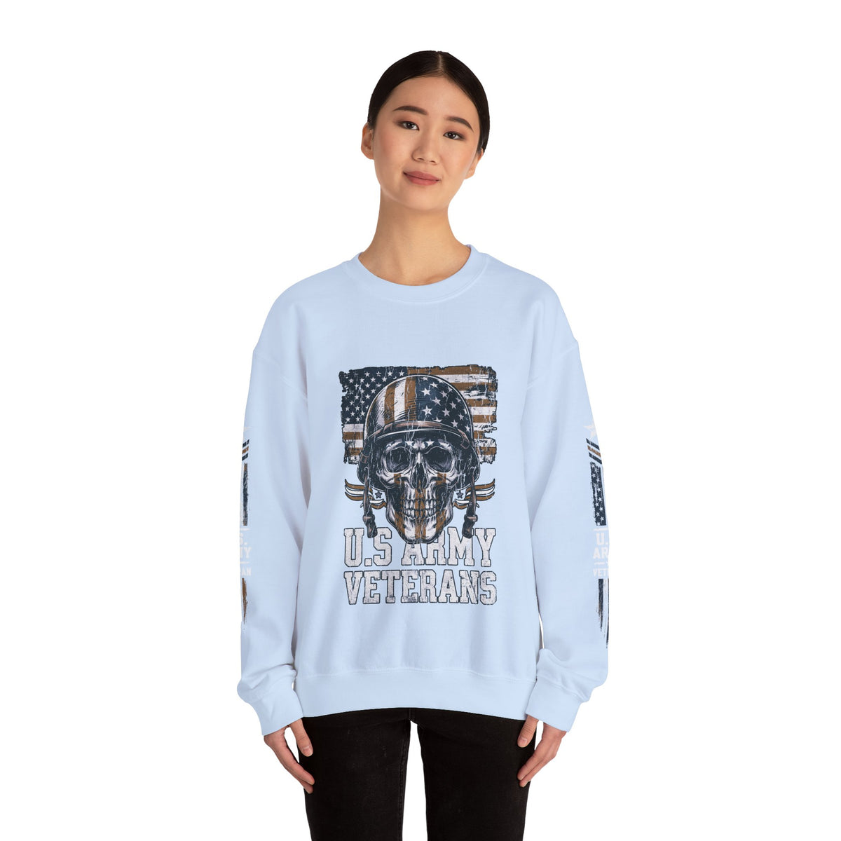 US Army Veterans Sweatshirt, Military Skull Crewneck, American Flag Veteran Pullover, Army Veteran Gift, Memorial Day or Veterans Day