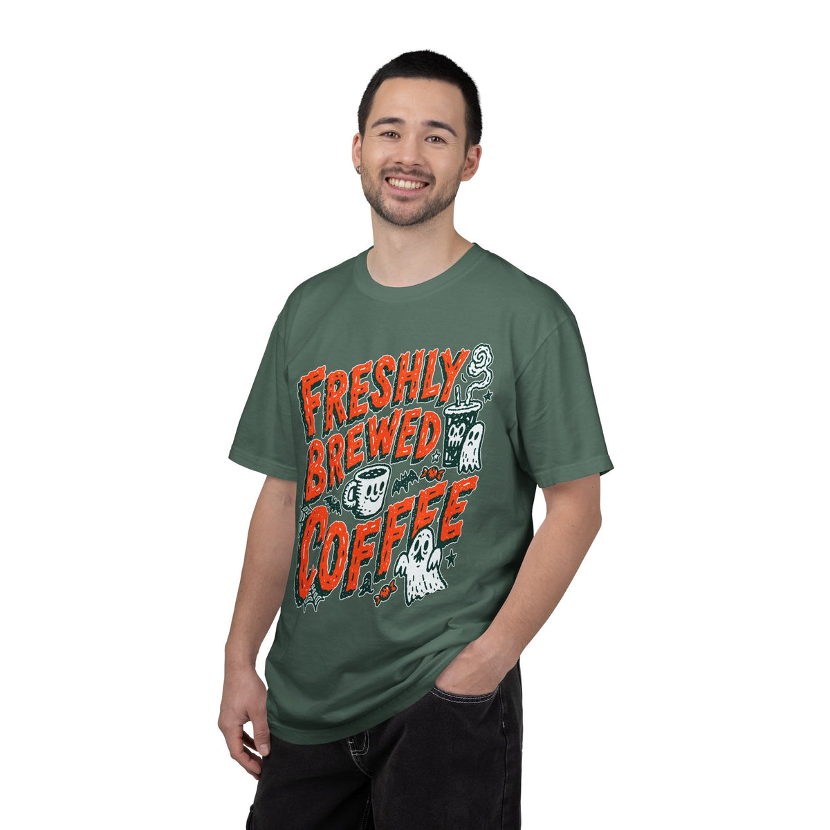 Coffee Lover Halloween Shirt, Freshly Brewed Coffee Ghost T-Shirt, Cute Spooky Season Gift for Barista and Caffeine Fan, Gift for Her