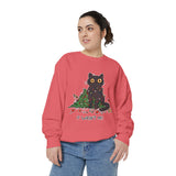 It Wasn't Me Black Cat Christmas Sweatshirt, Funny Holiday Crewneck, Mischievous Kitty Lights Pullover, Gift for Cat Mom or Cat Dad