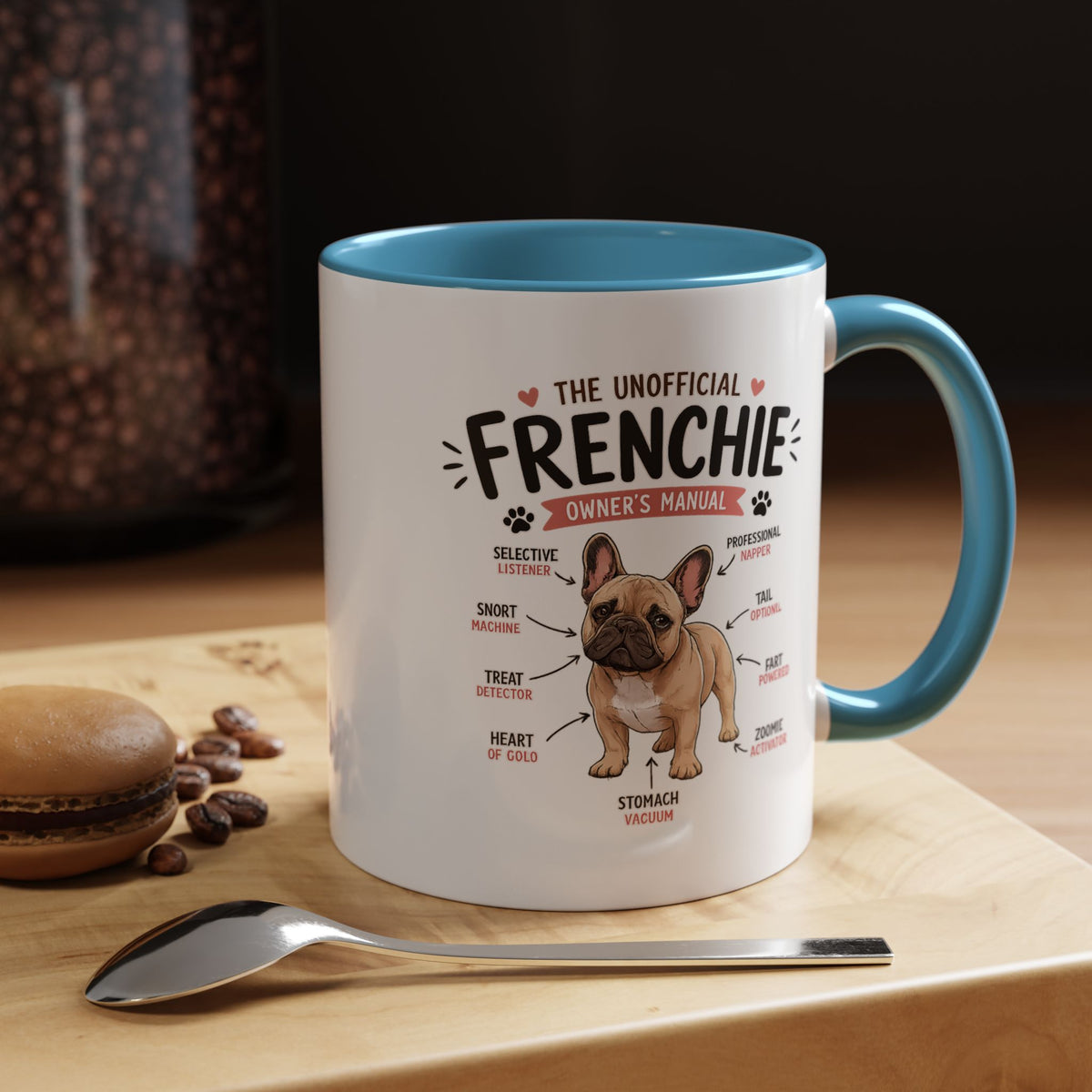 Anatomy of a Frenchie Coffee Mug, Funny French Bulldog Lover Gift, Cute Dog Mom Dad Anatomy Ceramic Tea Cup with Black Handle