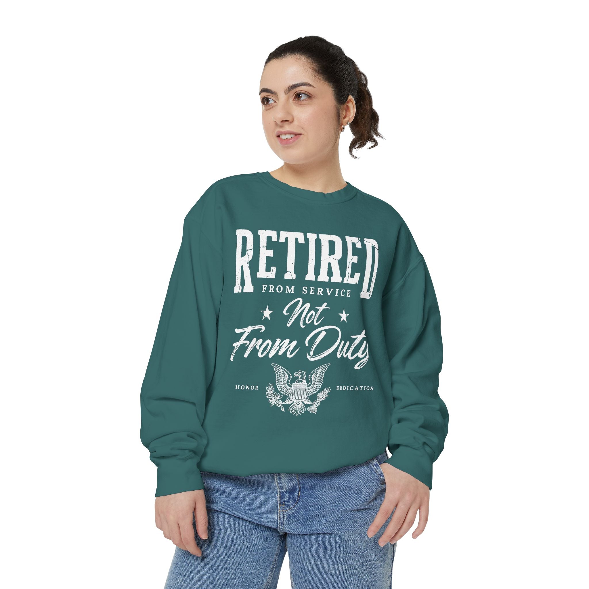 Retired From Service Not From Duty Sweatshirt, Military Retirement Crewneck, Veteran Gift, Patriotic Eagle Veterans Day Pullover for Retiree